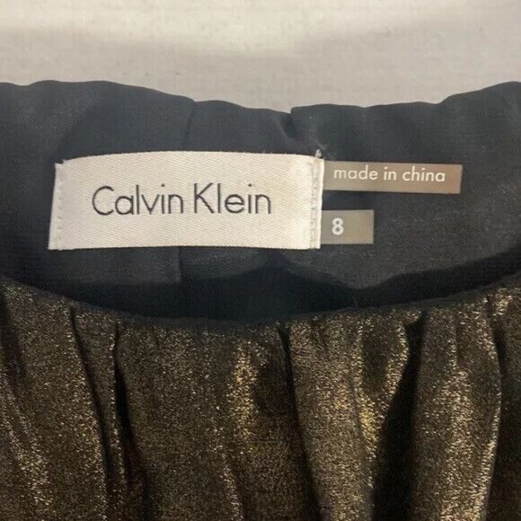 Calvin Klein Dress Black Gold Round Neck Sleeveless Lined Pleated Size 8 - Picture 6 of 7
